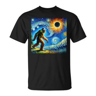 Bigfoot Total Solar Eclipse Glasses 2024 Van Gogh Bigfoot T-Shirt - Seseable