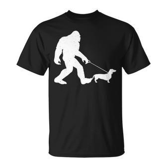 Bigfoot Walking Dachshund Wiener Dog Gif T-Shirt | Mazezy