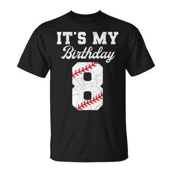 Birthday Boy 8 Baseball Its My 8Th Birthday Boys Girls T-Shirt - Seseable