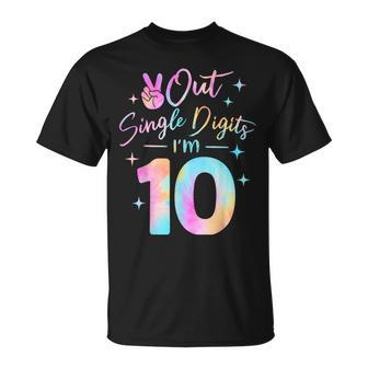 Birthday Girls Peace Out Single Digits I'm 10 Digits Tie Dye T-Shirt - Monsterry