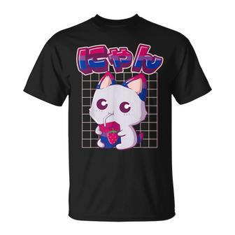 Bisexual Pride Bi Kawaii Cat Strawberry Milk Bisexual Flag T-Shirt - Monsterry UK