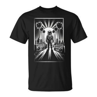 Black & White Palm Astronaut Xs 6Xl Graphic T-Shirt - Seseable