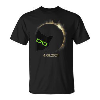 Black Cat Wearing Solar Eclipse Glasses 2024 Solar Eclipse T-Shirt - Monsterry AU