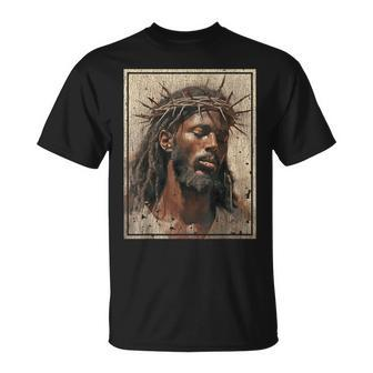 Black Jesus Face Of Jesus Cross With Crown Of Thorns T-Shirt - Monsterry UK