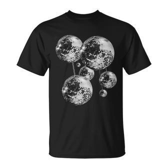 Black And White Disco Ball Pattern 70S 80S Retro Vintage T-Shirt - Monsterry