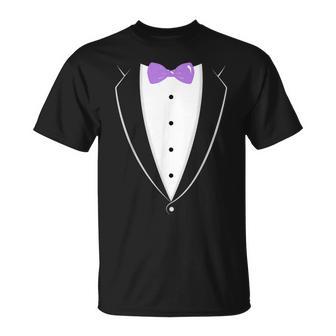 Black And White Tuxedo With Lavender Bow Tie Novelty T T-Shirt - Monsterry UK