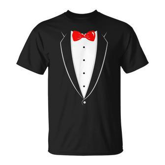 Black And White Tuxedo With Red Bowtie T T-Shirt - Monsterry CA