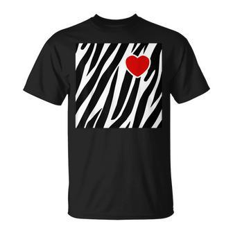 Black And White Zebra Print With Heart T-Shirt | Mazezy