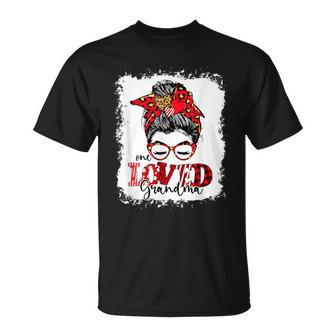 Bleached One Loved Grandma Messy Bun Cute Valentines Womens T-Shirt - Monsterry