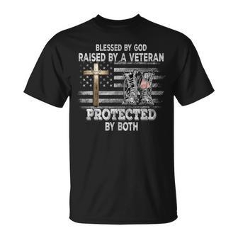 Blessed By God Raised By A Veteran Protected By Both T-Shirt - Monsterry CA