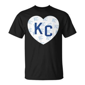 Blue Kc Heart Kansas City 2 Letter Kc Pattern Love Kc Blue T-Shirt - Monsterry DE