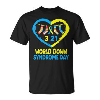 Blue Yellow Heart 21 World Down Syndrome Awareness Day 2024 T-Shirt | Mazezy DE