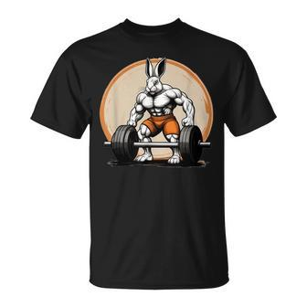 Bodybuilder Easter Bunny Powerlifting In The Gym T-Shirt - Seseable