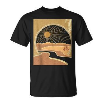 Boho Desert Aesthetic Sunrise Cactus Hippie Desert Landscape T-Shirt - Monsterry