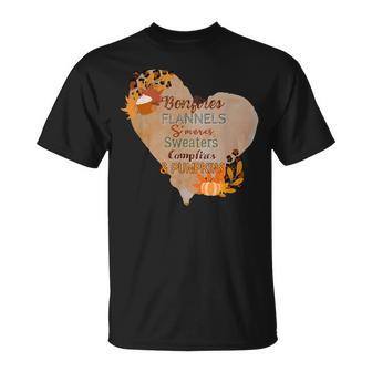 Bonfires Flannels S'mores Sweaters Campfires And Pumpkins T-Shirt - Monsterry DE
