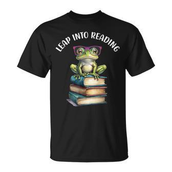 Book Reading Cute Frog Leap Into Reading T-Shirt | Seseable UK
