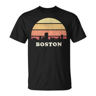 Boston Ma T Vintage Sunset Skyline Retro T-Shirt - Monsterry