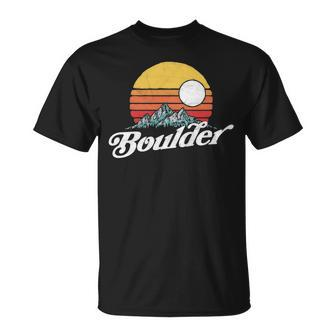 Boulder Colorado Vintage Mountains & Sun Retro T-Shirt | Mazezy