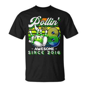 Bowling Party Rollin' 8 Awesome 2016 Retro 8Th Birthday Boys T-Shirt | Mazezy