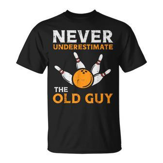 Bowling Never Underestimate Old Guy Bowler Grandpa Dad Men T-Shirt | Mazezy CA