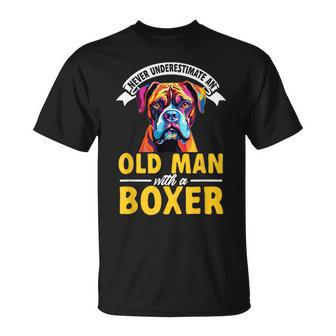 Boxer Dog Breed Pet Never Underestimate An Old Man T-Shirt | Mazezy