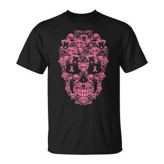 Boxer Dog Sugar Skull Pink Ribbon Breast Cancer T-Shirt | Mazezy