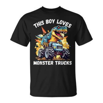 This Boy Loves Monster Trucks Dinosaur Monster Truck T-Shirt - Monsterry CA