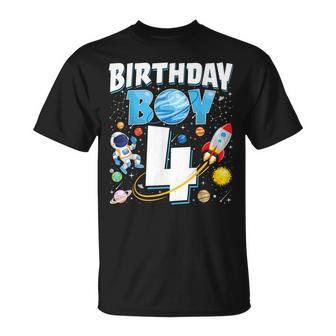 Boys 4Th Birthday Astronaut Space Planets Four Years Old T-Shirt | Mazezy DE