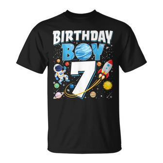 Boys 7Th Birthday Astronaut Space Planets Seven Years Old T-Shirt - Seseable