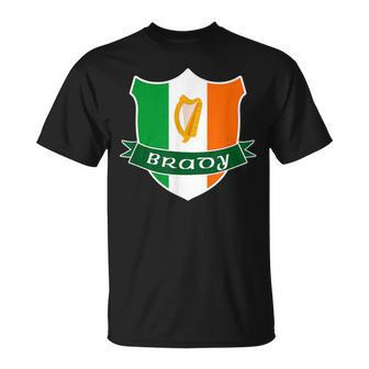 Brady Irish Name Ireland Flag Harp Family T-Shirt - Seseable
