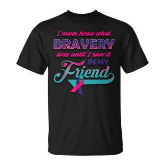 Bravery In My Friend Thyroid Cancer Awareness Ribbon T-Shirt - Monsterry