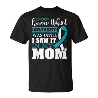 Bravery Mom Cervical Cancer Awareness Ribbon T-Shirt - Monsterry AU