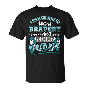 Bravery In My Mom Cervical Cancer Awareness Ribbon T-Shirt - Monsterry AU