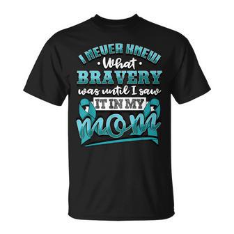 Bravery In My Mom Ovarian Cancer Awareness Ribbon T-Shirt - Monsterry AU