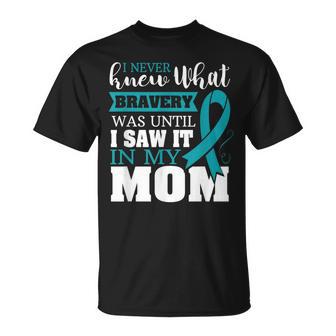 Bravery Mom Ovarian Cancer Awareness Ribbon T-Shirt - Monsterry