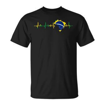 Brazil Flag Heartbeat T-Shirt - Seseable