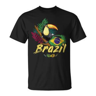 Brazil Vintage Toucan With Flag And Samba Mask T-Shirt - Seseable