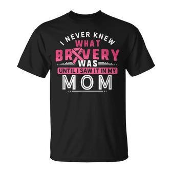 Breast Cancer Survivor Support Pink Ribbon Bravery Mom T-Shirt - Monsterry CA