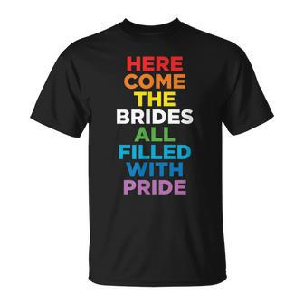 Here Come The Brides Lesbian Wedding T-Shirt - Monsterry AU
