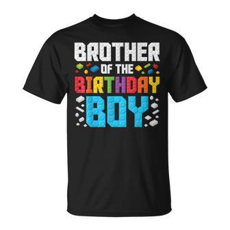 Brother Of The Birthday Boy Master Builder Building Blocks T-Shirt - Seseable