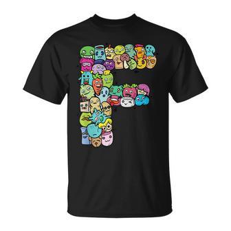 Buchstabe F Monsters Alphabet Name Initiale Niedlich Monogrammiert T-Shirt - Geschenkecke