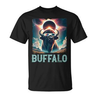 Buffalo Total Eclipse 2024 American Bison With Solar Glasses T-Shirt - Seseable