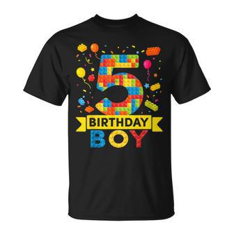 Building Bricks 5Th Birthday Boy 5 Five Year Master Builder T-Shirt - Monsterry