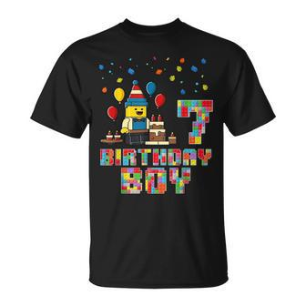 Building Bricks 7Th Birthday Boy Master Builder 7 Years Old T-Shirt | Mazezy