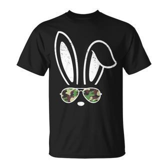 Bunny Ears Retro Sunglasses Easter Camo Camouflage T-Shirt | Mazezy