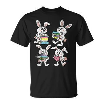 Bunny Reading Books Easter Rabbit Bookworm Spring T-Shirt - Seseable