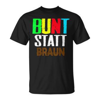 Bunt Statt Braun T-Shirt, Farbblock-Schrift Design, Schwarzes Tee - Seseable