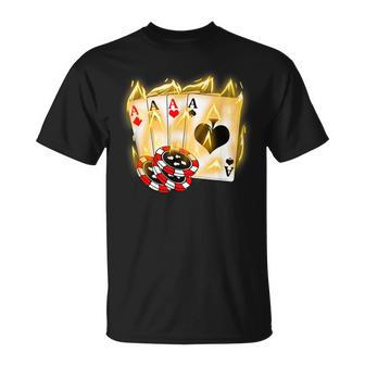 Burning Four Aces Poker Cool Quad Aces Poker Player T-Shirt - Monsterry AU