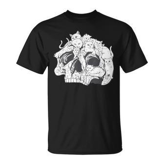 Cabeza De Cráneo Con Gatos Dibujados A Mano Camiseta unisex - Regaloses
