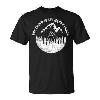 The Cabin Is My Happy Place T Distressed Vintage Look T-Shirt - Monsterry